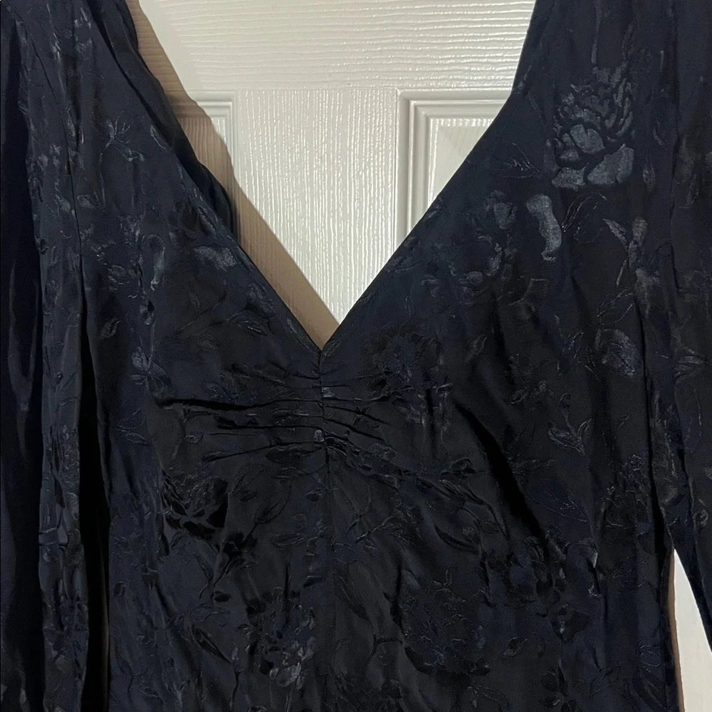 STAUD Black Floral Jacquard Midi‎ Sofia Dress Ruched Bust, Sz 4 - Picture 4 of 15
